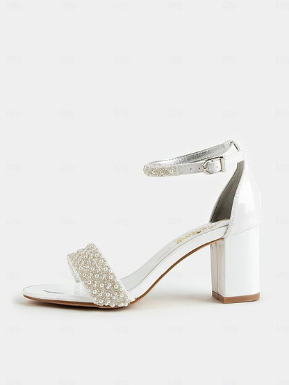 Open-Toe Heels with Pearl-Embellished for Ivory Strap Ankle