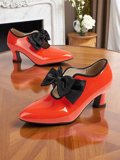 – Vintage Leather 1920s Red Shoes Heel Women's Patent Low