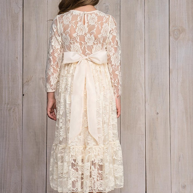 Girls' Flower Kids Solid Long Colored Girl Dress