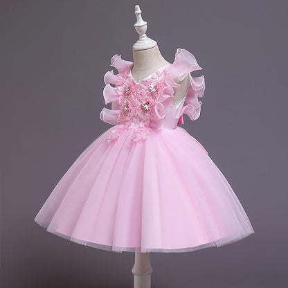 Color Sequin Party Solid Kids Flower Dress Girls'