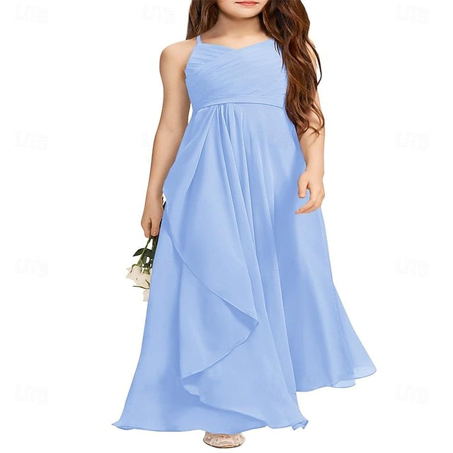 A-Line Flower Halter Girl Flowy Dress Junior Girls Bridesmaid