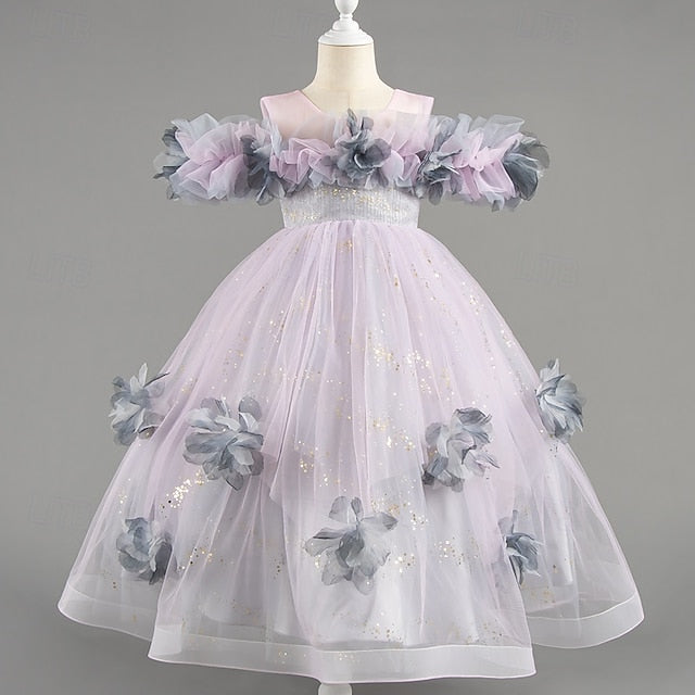 Flower Kids Sleeve Wedding Special Girls' Party Dress Short