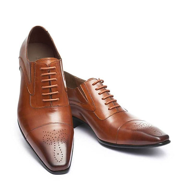 Faux Classic Men's Cap Oxford Shoes Black Leather -