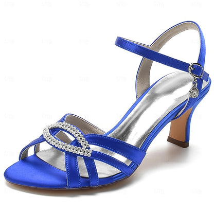 Satin Heels Blue Rhinestone Dark Women's Strappy with