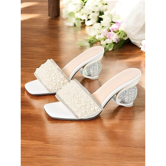 Open-Toe for Wedding Women – Bridal Mules Pearl-Embellished