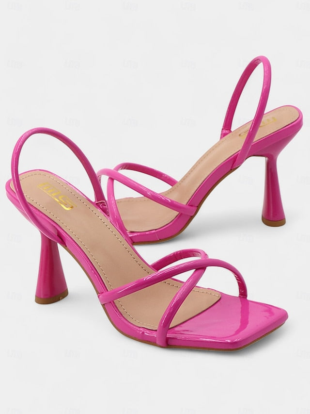 Design Strappy Sandals Square Beige Toe – Heeled with