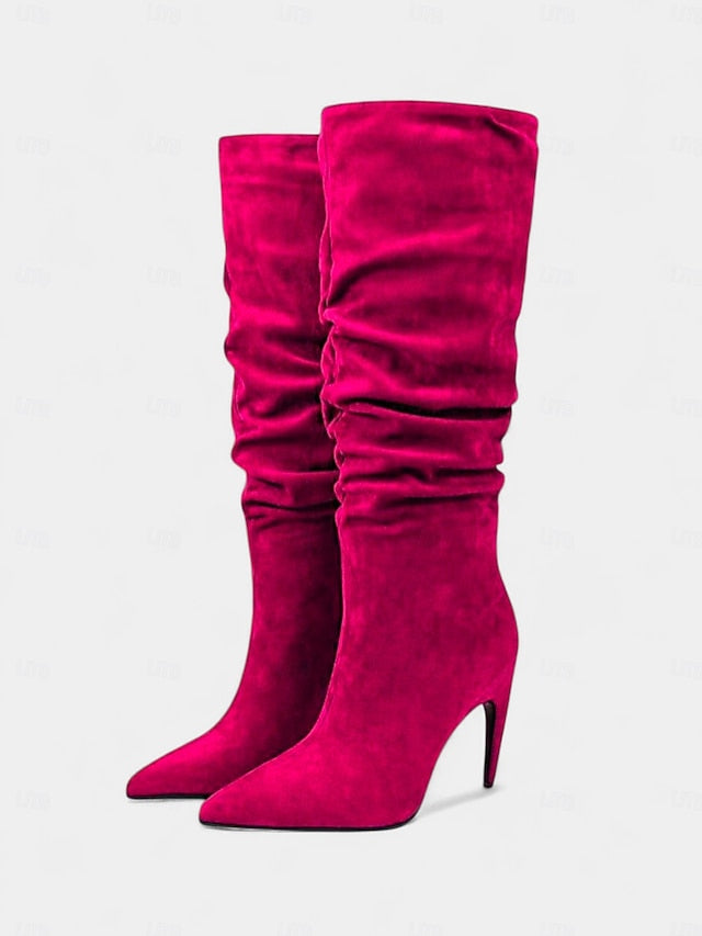 Boots Toe Velvet Pointed - Green Slouch Women's High Knee