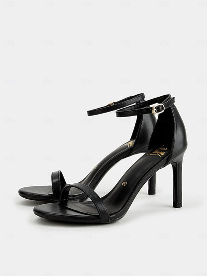 - Black Elegant Ankle Open-Toe Sandals Women Stiletto Strap for