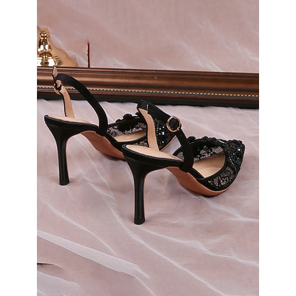 Kitten Slingback White with Pearl-Embellished Heel Pointed-Toe