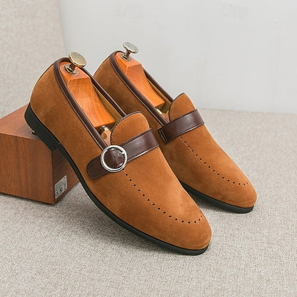 Strap Brown Men's Suede Slip-On Faux Loafers with Buckle