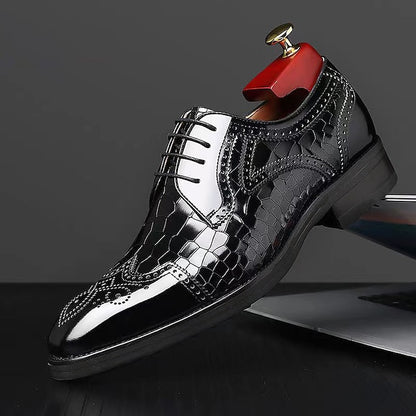 Leather with Patent Brogue Shoes Men's Burgundy Oxford