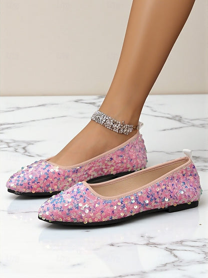 Flats Pointed Sparkly Toe Women's Black - Sequin Ballet