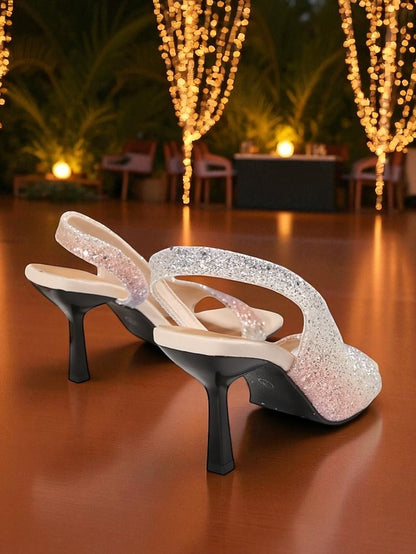 Toe - Square Stiletto Slingback Glitter Sandals Women's