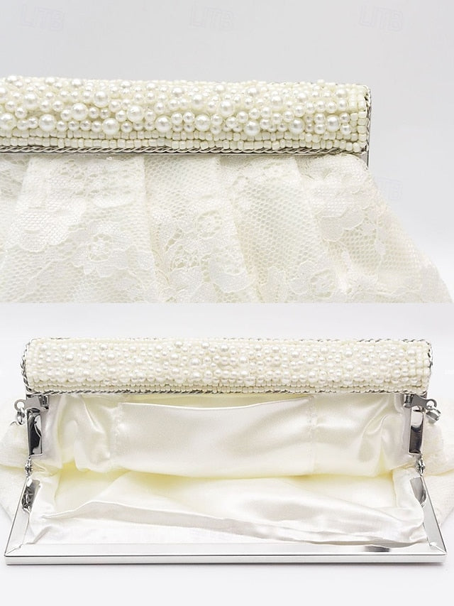 Black Elegant Beaded Clutch with Bag Women's Evening Lace