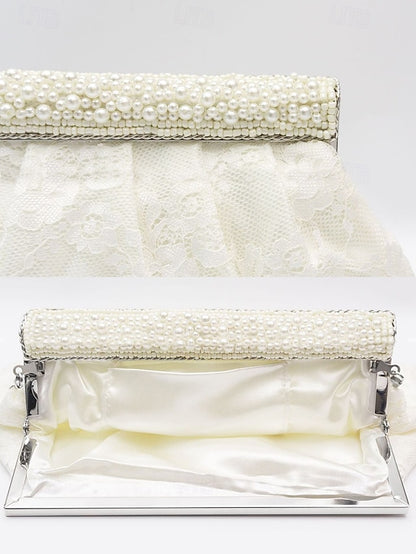 Black Elegant Beaded Clutch with Bag Women's Evening Lace