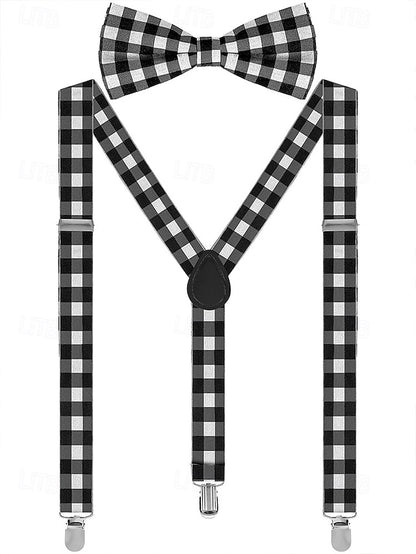 Set Suspender Tie and Christmas Bow Men's Adjustable Plaid