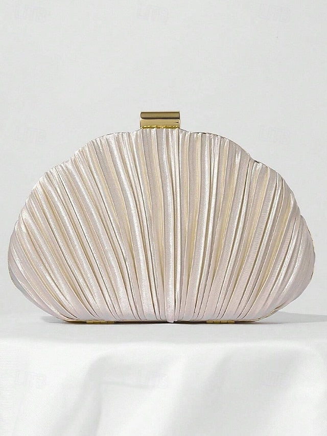 Pleated Satin Evening Women's Shell Purse Clutch