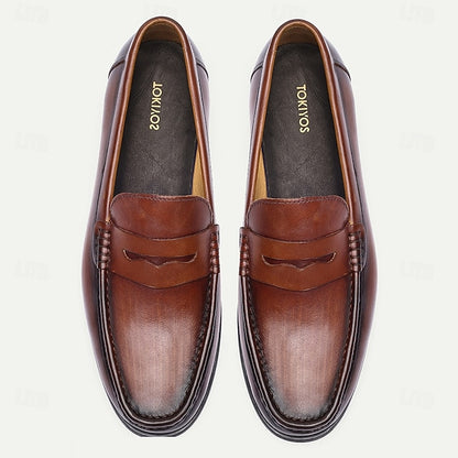 Brown Loafers Slip-On Men's Shoes Leather Penny with