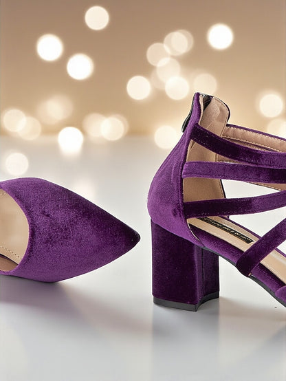 Block Toe Blue Pointed with Women's Pumps Heel Velvet