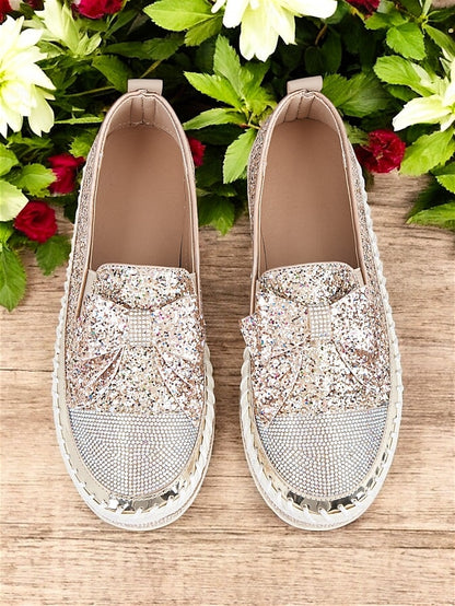 Glittery Slip-On Loafers for – Women Rhinestone Sparkling
