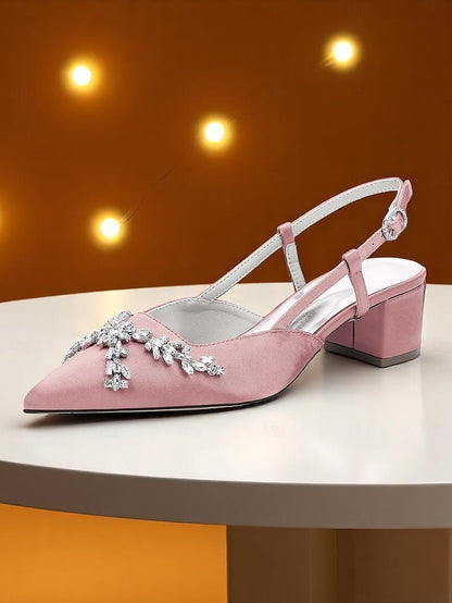 Women's Satin Black Heels Slingback