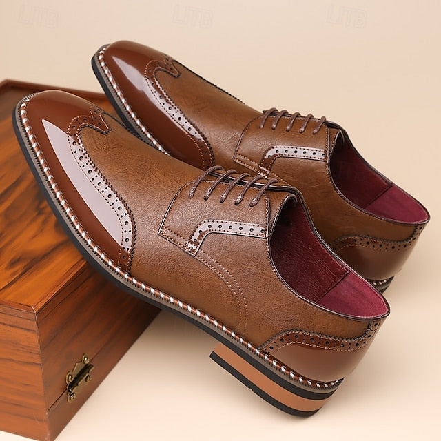 Faux Shoes Oxford Burgundy and Wingtip White Leather Men's