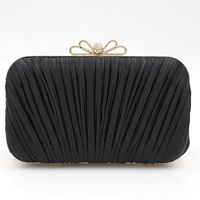 Women's – Bag Elegant Rhinestone Clutch White Bow Pleated