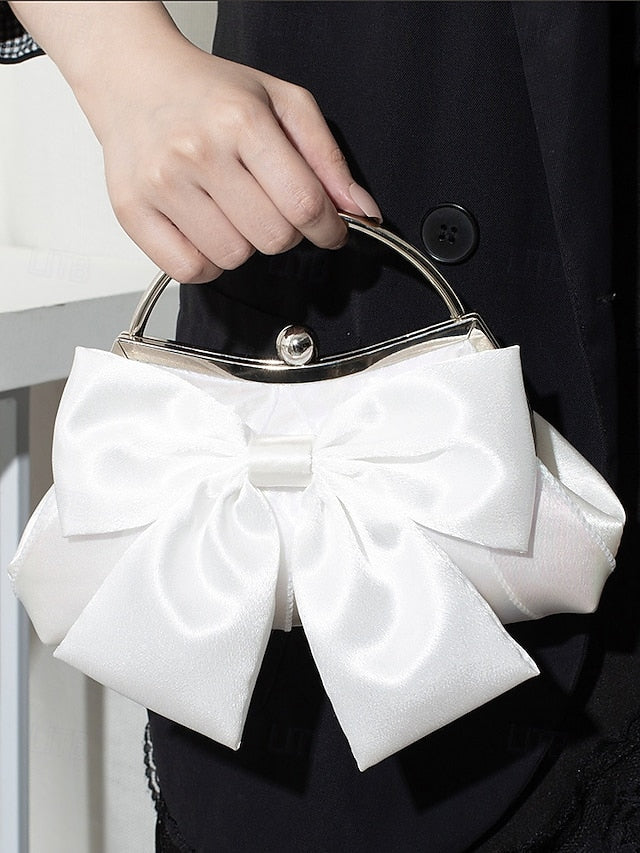 Elegant Clutch Evening Bag – Pearl Women's Bow Satin