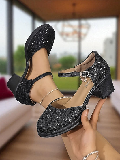 - Heel Mary Chunky Lace Low Women's Comfortable Jane Shoes