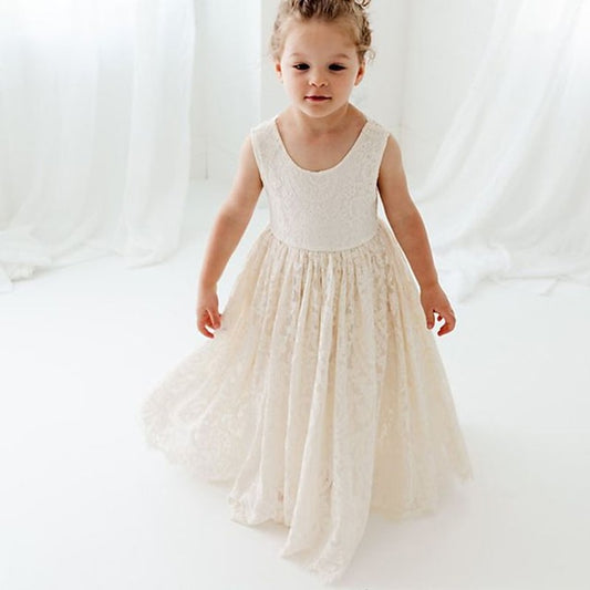 Sleeveless Wedding Girls' Dress Party Kids Colored Solid