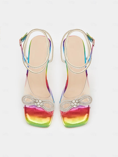 Heels Colorful Heel Rainbow High Bow Clear with Detail - Crystal