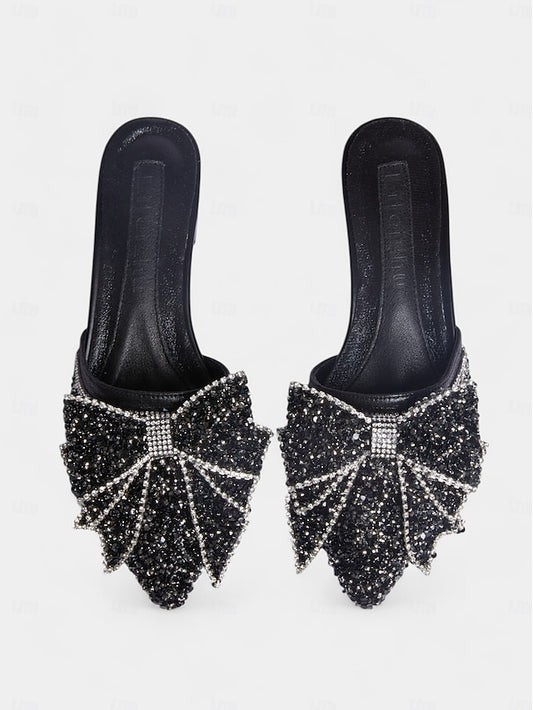 for Black Mules Perfect Parties and Rhinestone-Bow Flat –