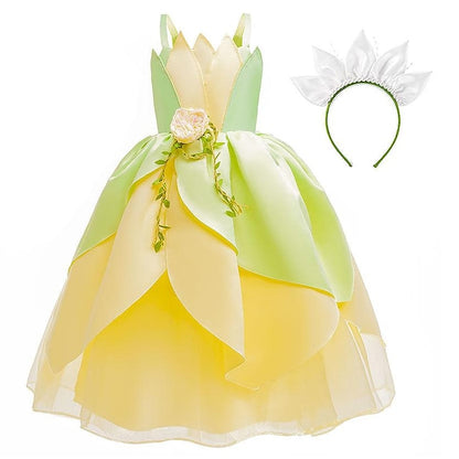 Girl Fairytale Princess Theme Dress Bell Tinker Flower Tiana