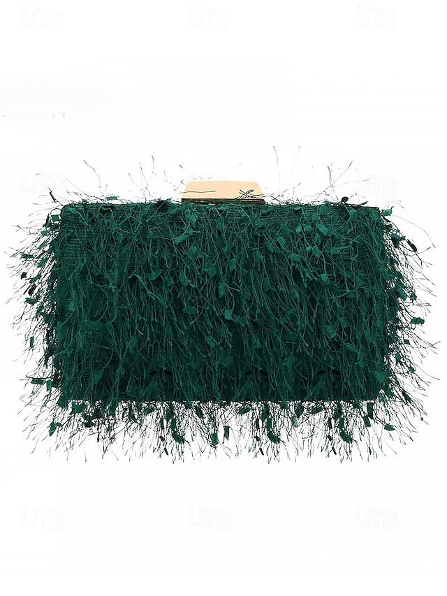 Women's Evening with Feathered Clutch Chic Strap Chain