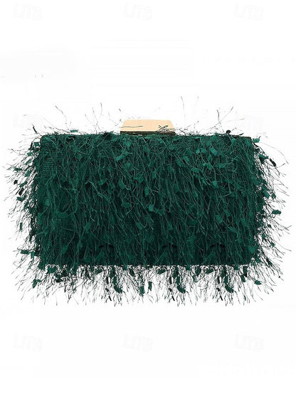 Women's Evening with Feathered Clutch Chic Strap Chain