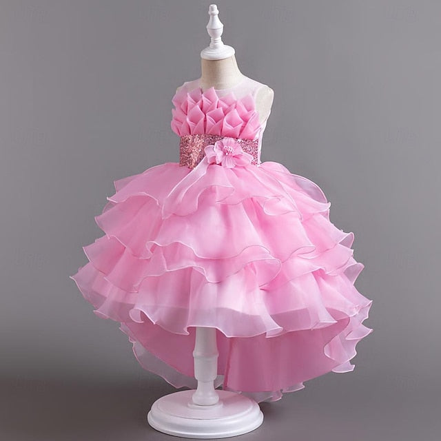 Kids Party Girls' Solid Flower Color Sequin Dress