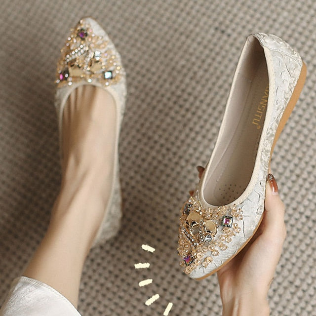 - Flats Floral Women's Crystal Embellished Wedding Foldable