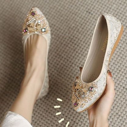 - Flats Floral Women's Crystal Embellished Wedding Foldable