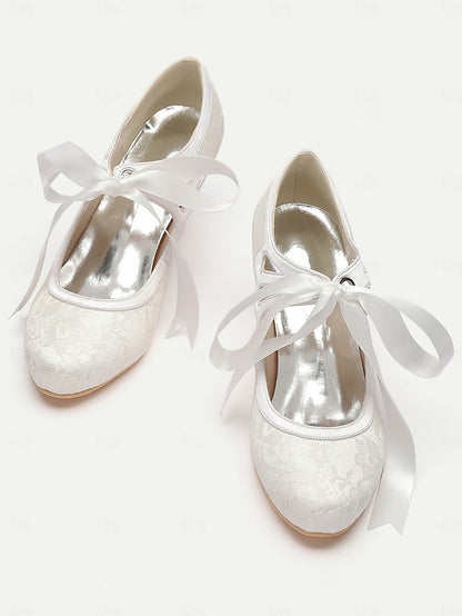 Ribbon Satin Pumps Lace with Elegant Bridal White - Vintage Ties