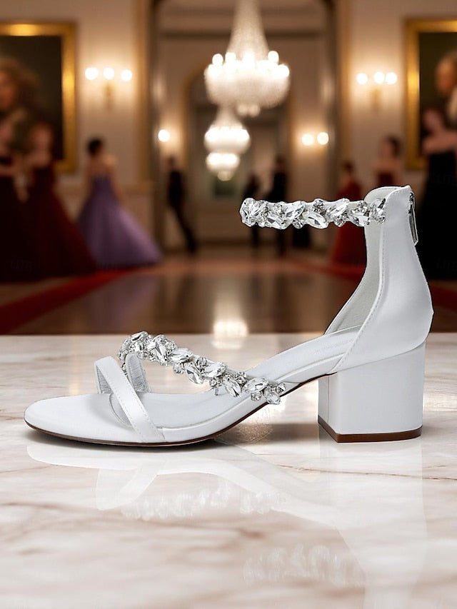 Sandals Crystal - Women's Heel Block Satin Purple