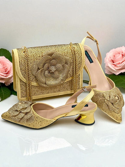 with Matching Rhinestone Gold Pumps Slingback Women's