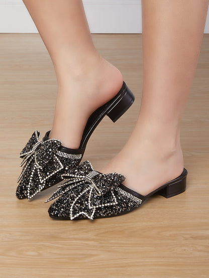 for Black Mules Perfect Parties and Rhinestone-Bow Flat –