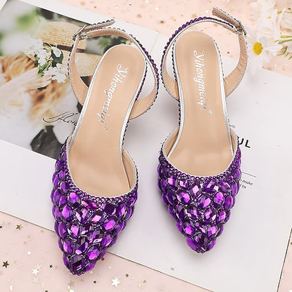 High Rhinestone Slingback Crystal Women's Heels Pointed-Toe