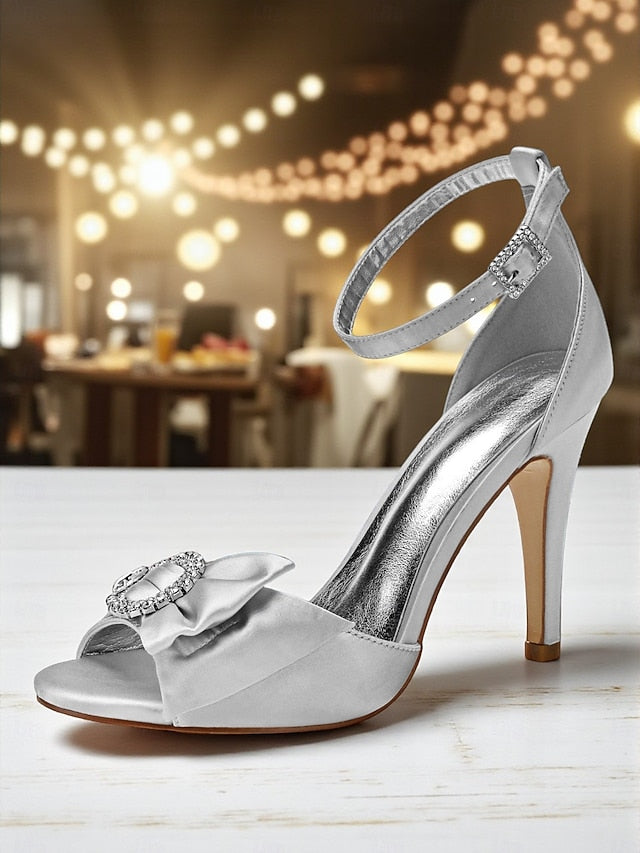 Women's Satin High Heel Purple with Rhinestone Sandals