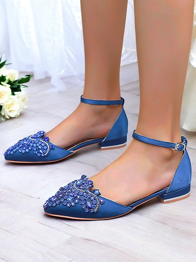 Style Flats Green Vintage Pointed-Toe Gemstone Embellished –