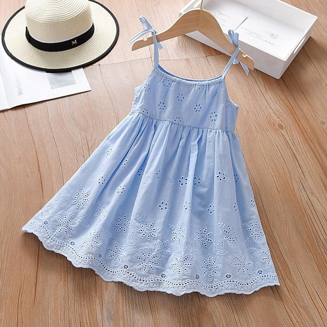 Dresses Princess Cotton Kids Solid Color Sleeveless Summer