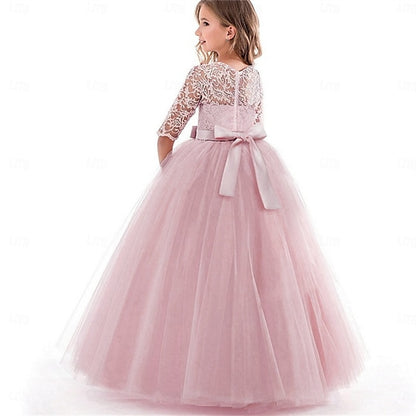 Flower Solid Girls' Kids Wedding Girl Colored Dress