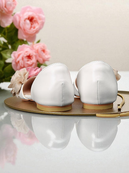 White Pink Women's with Wedding Beige and Flats Flower
