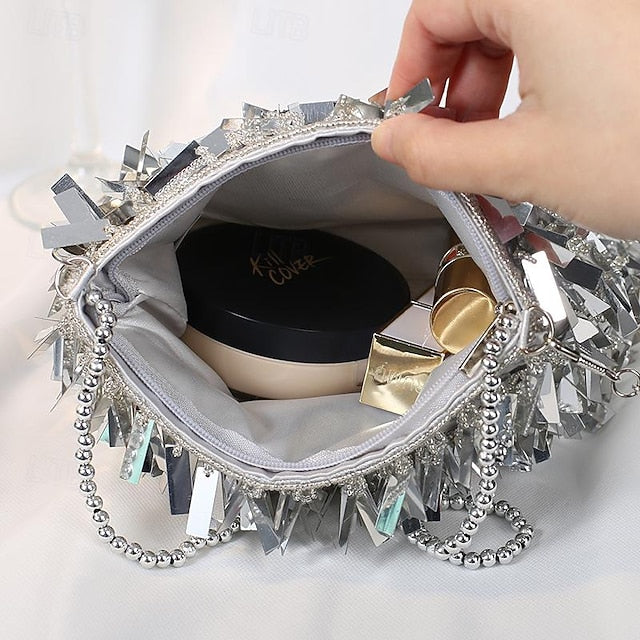 Sparkling Crystal Evening and Fringe with Black Clutch Luxurious