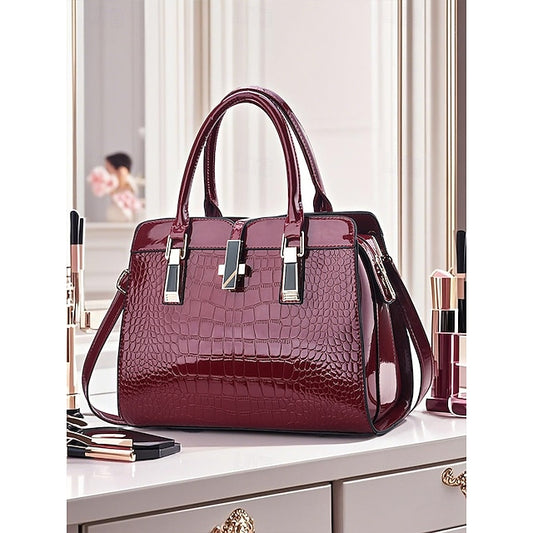 Faux - Croc Patent Women's Handbag Leather Burgundy